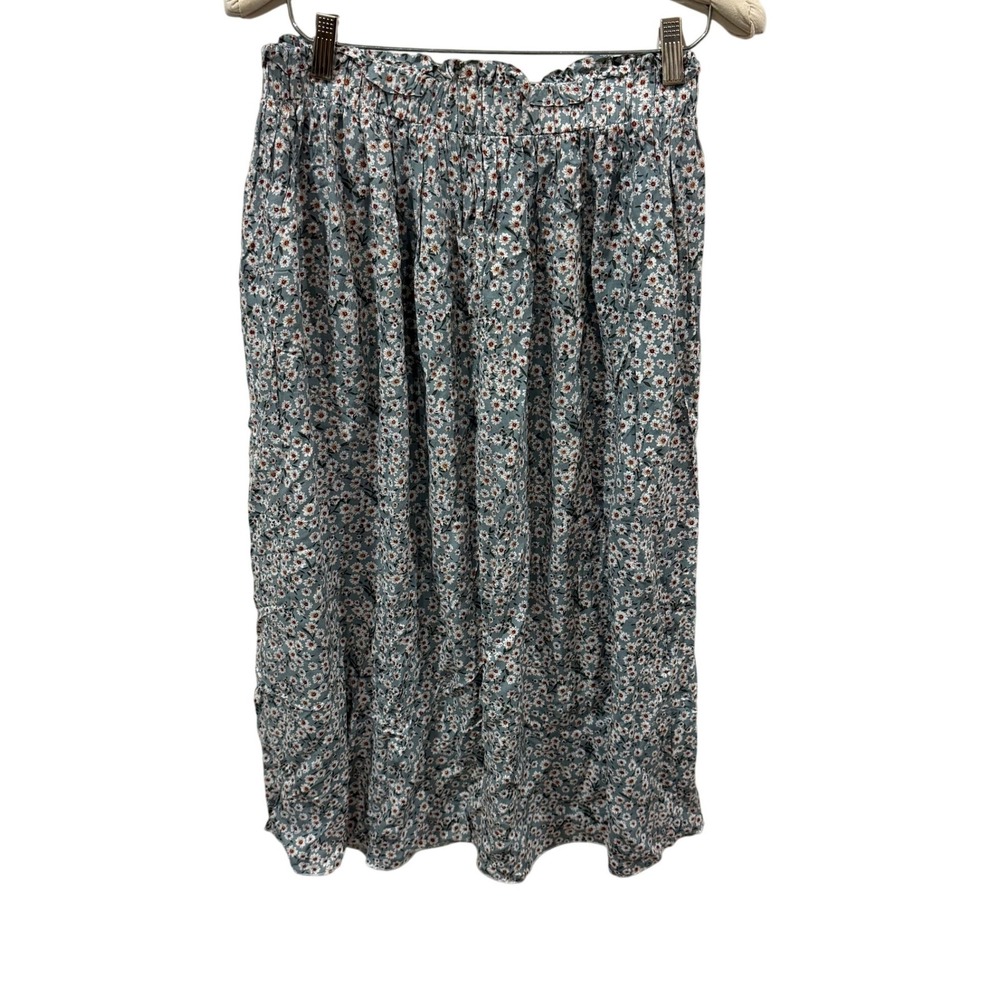Nagoo Womens Blue Daisy Floral Midi Skirt Elastic‎ Paperbag Waist Pockets Large